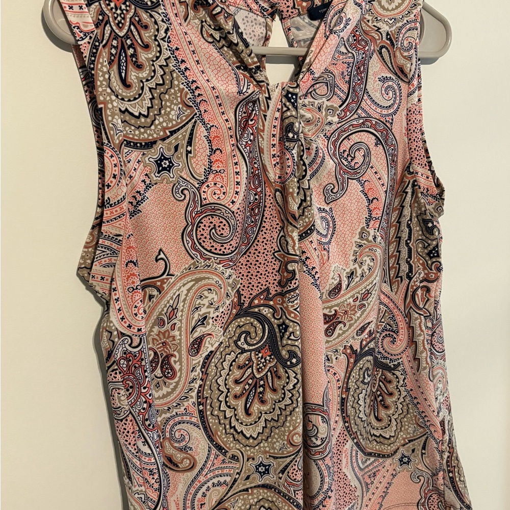 Tommy Hilfiger Black and Brown Sleeveless Tie Front Blouse